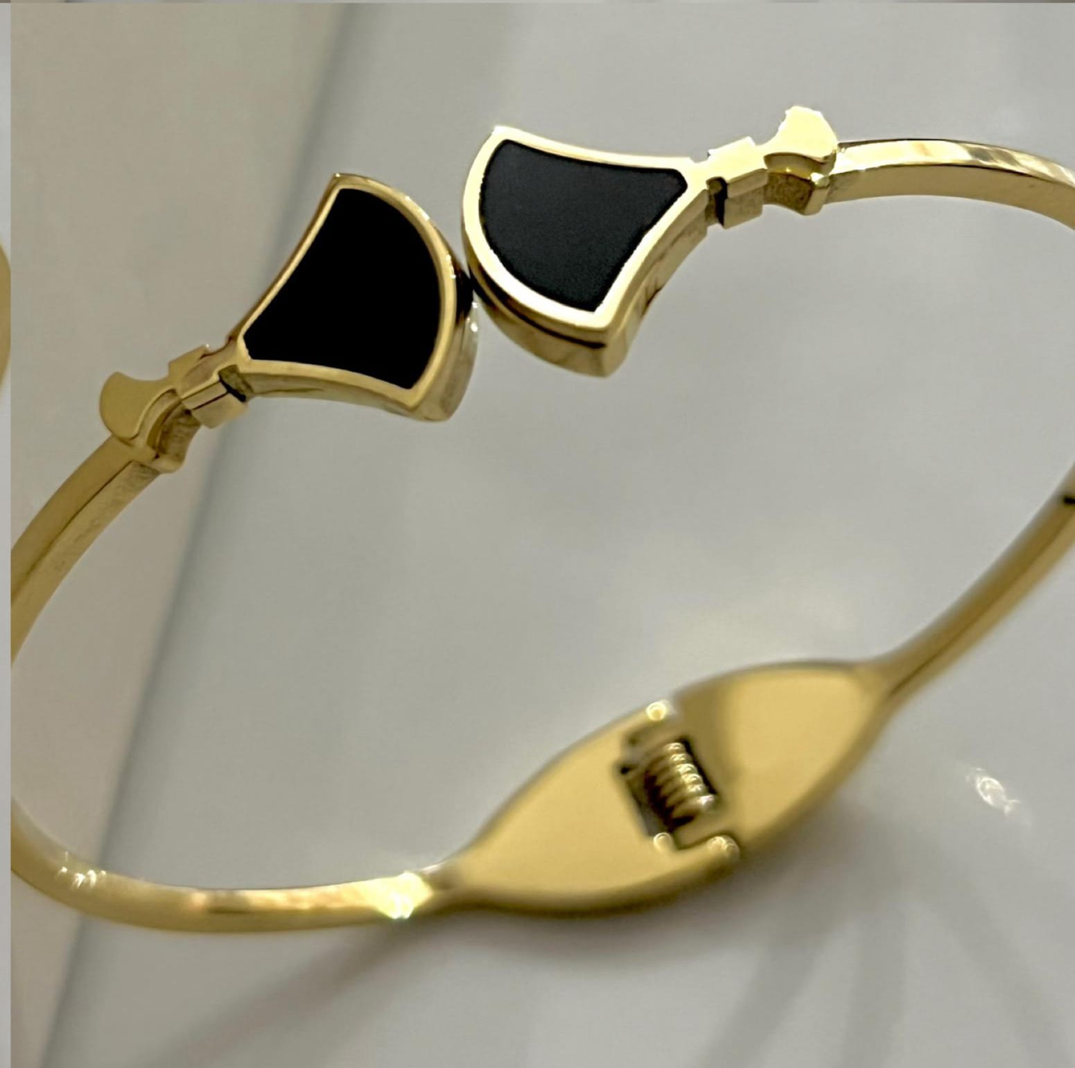 Modern Black Enamel Gold Bangle