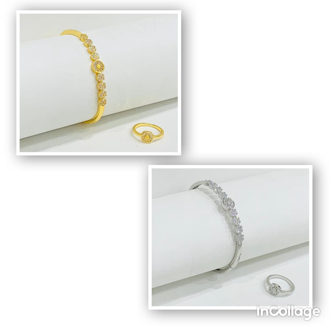 Diamond Floral Bangle Set
