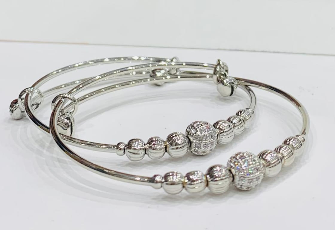 Silver Beaded Bangles