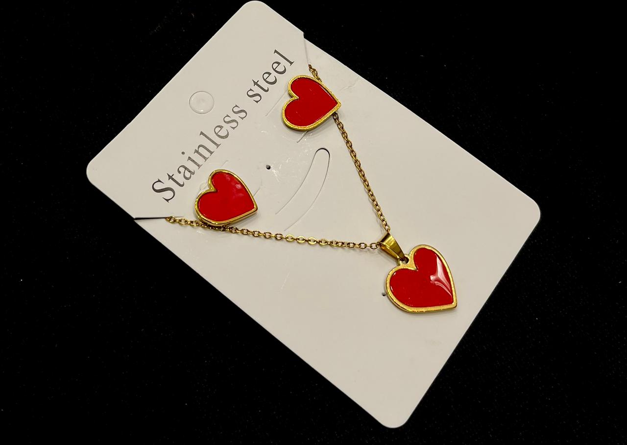 Red Heart Necklace and Earring Set