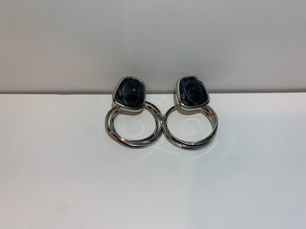 Elegant Silver Hoop Earrings with Black Stone