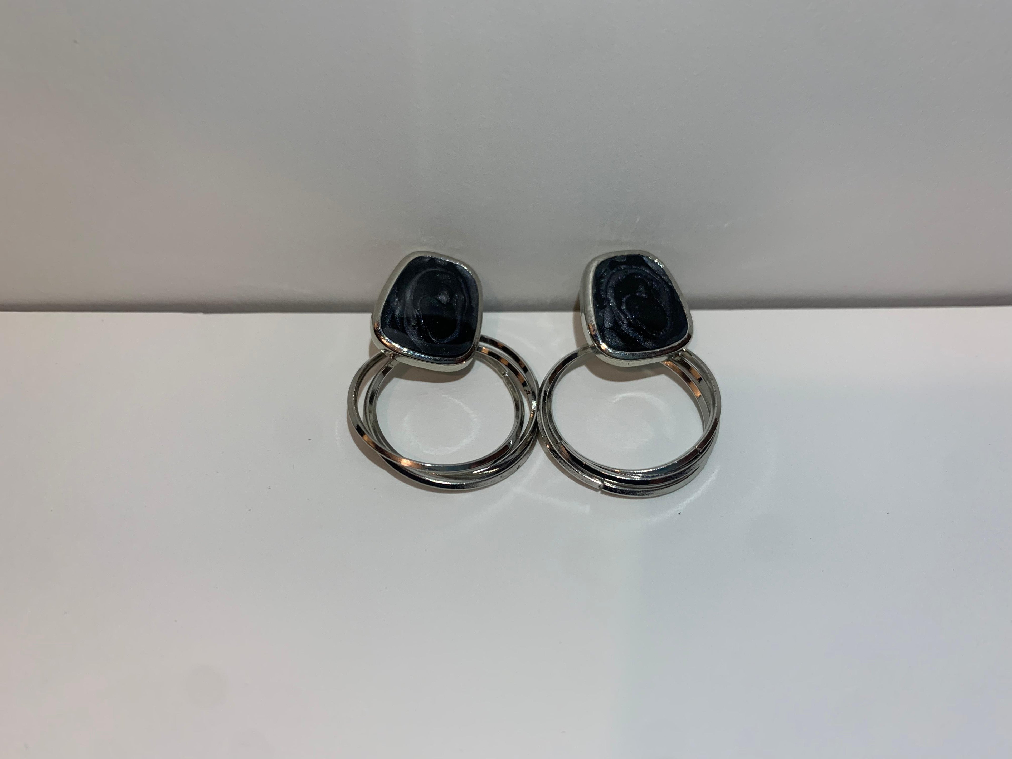 Elegant Silver Hoop Earrings with Black Stone