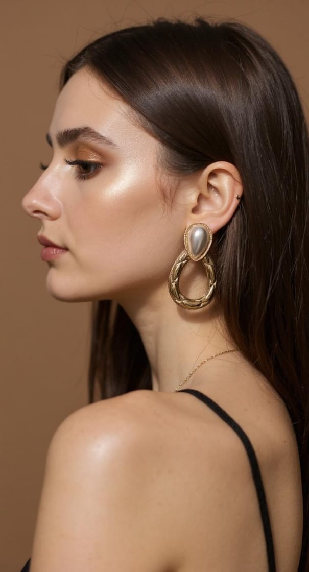 Golden Oval Stone Earrings