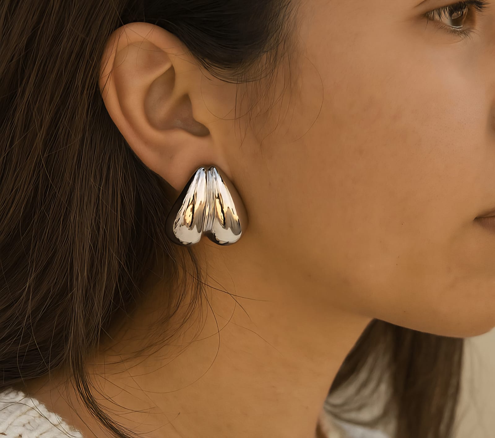 Heart-Shaped Silver Earrings