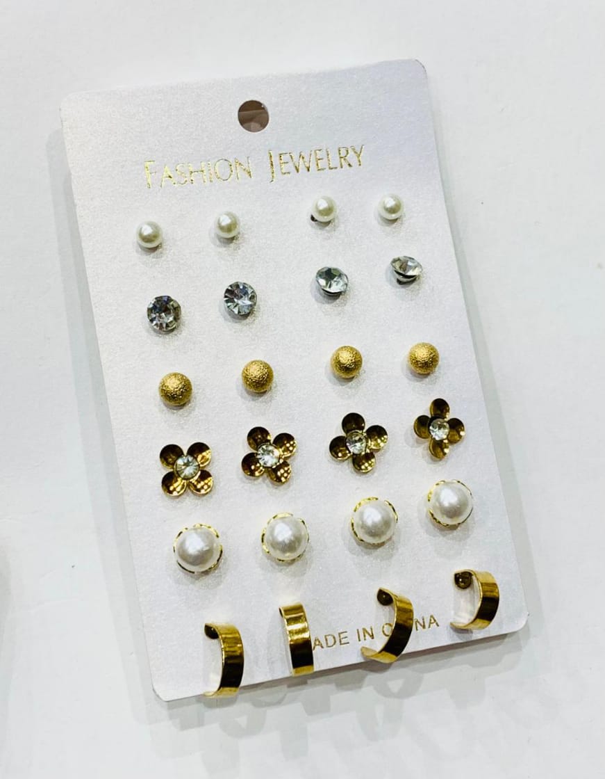 Elegant Gold and Pearl Earring Set