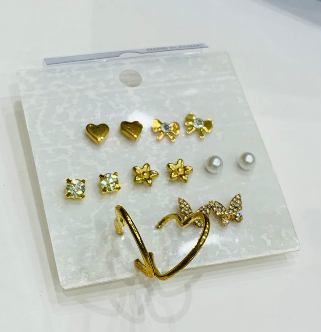 Minimalist Gold Earrings - 11-Piece Set:
