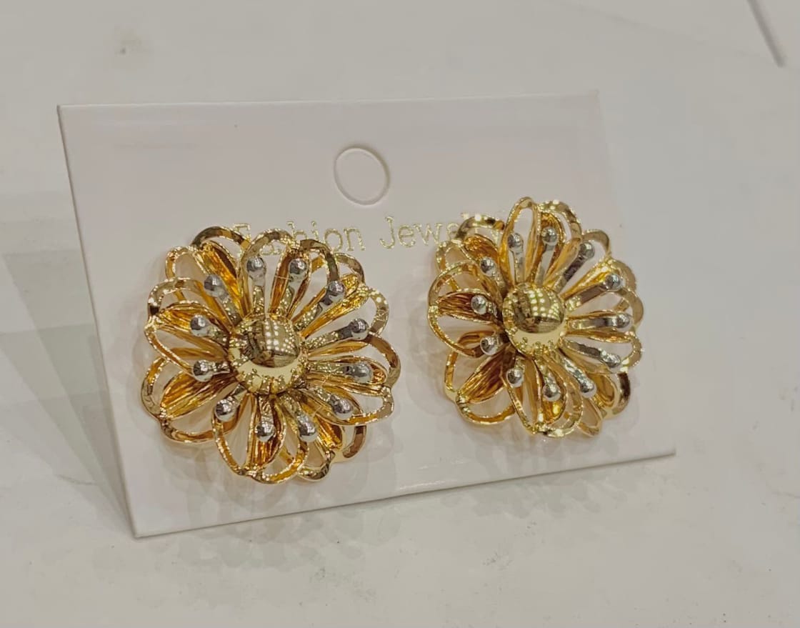 Golden Floral Stud Earrings