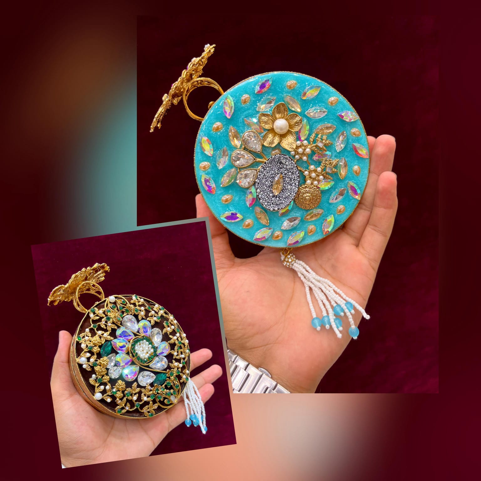 Ornate Round Clutches
