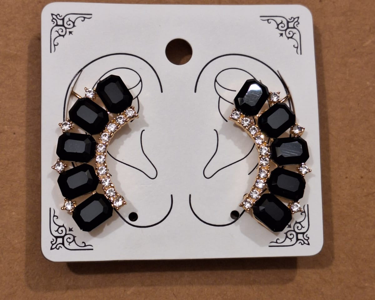 Black Crystal Dangling EarCuff