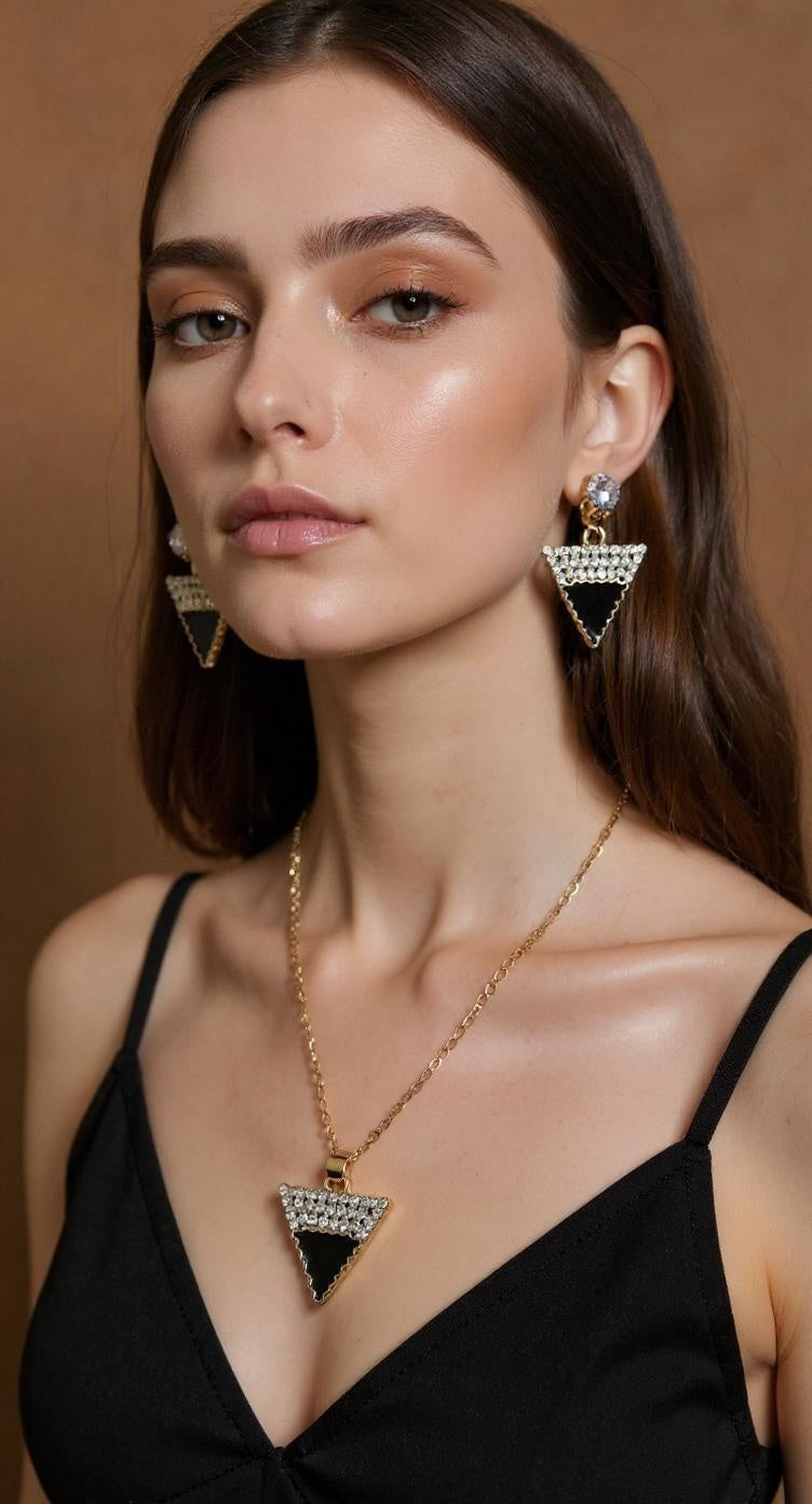 Black Onyx Triangle Jewelry Set
